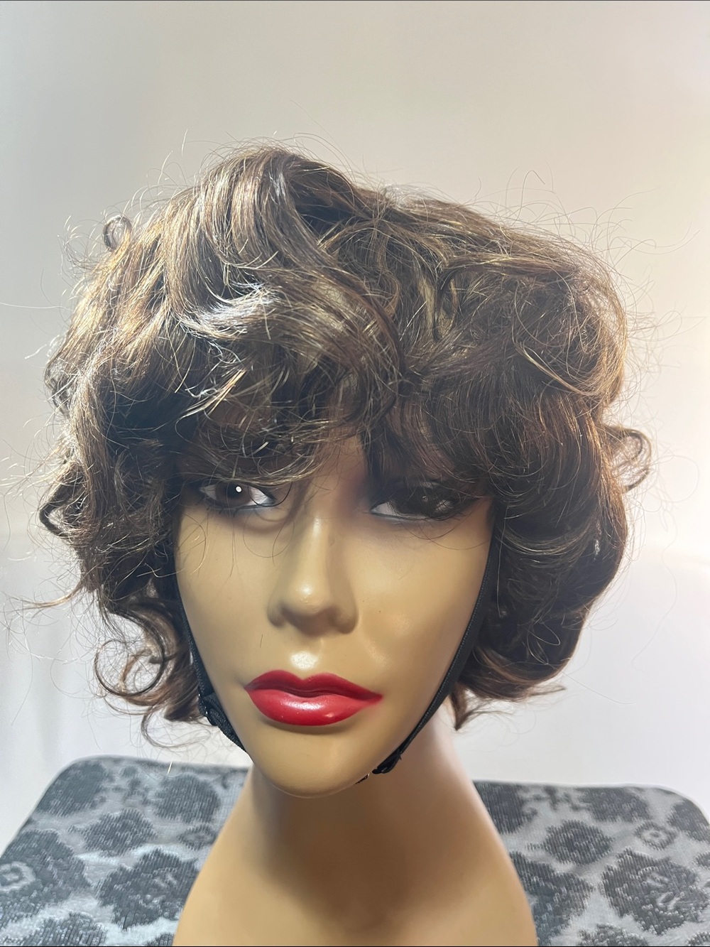 Brown & Blonde Curly Short Wig - Stylish Layered Women's Hair.  Human hair